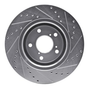 Acura MDX Brake Rotor (1) - Front Left - R1 Concepts - Drilled & Slotted - Silver - `15-`25